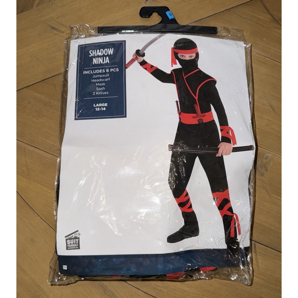 Shadow Ninja Suit Yourself Costume Boys L 12-14 6 Pc Black Red Halloween